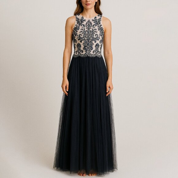 NWT Aidan Mattox Full Length Tulle Floral Embroidered Gown Size‎ 2 - Picture 1 of 4